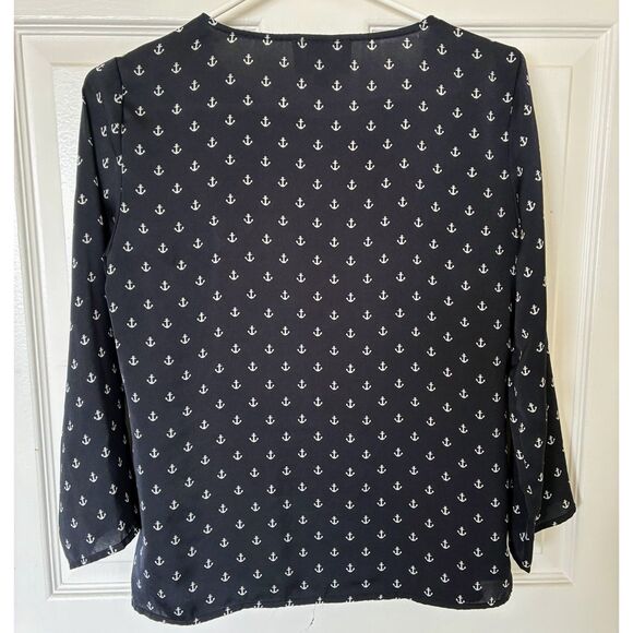 Cynthia Rowley Navy Blue Anchor Print Blouse - Picture 2 of 4